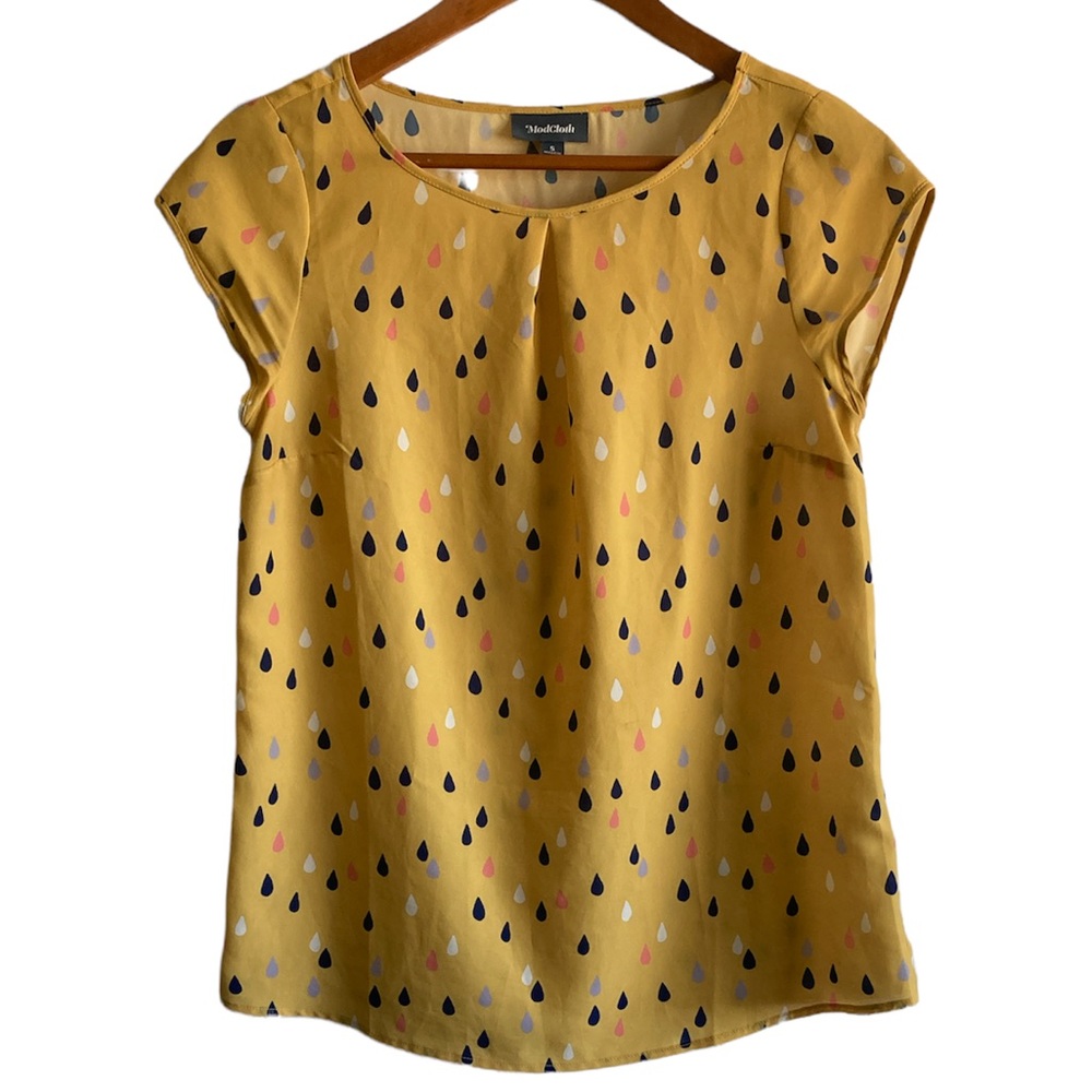 ModCloth Rain Drop Short Sleeve Blouse Yellow Small Women’s